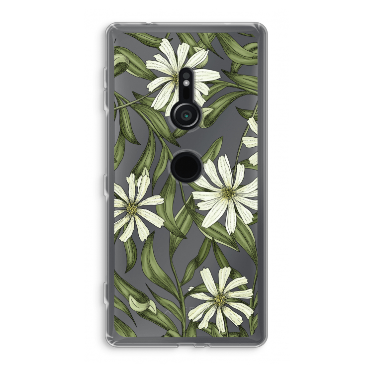 Wit bloemenpatroon: Sony Xperia XZ2 Transparant Hoesje