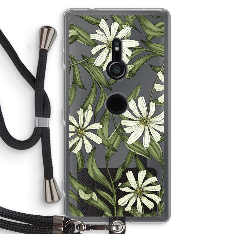 Wit bloemenpatroon: Sony Xperia XZ2 Transparant Hoesje met koord