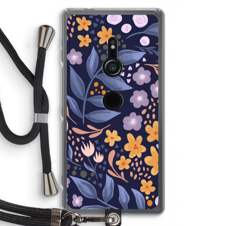 Flowers with blue leaves: Sony Xperia XZ2 Transparant Hoesje met koord