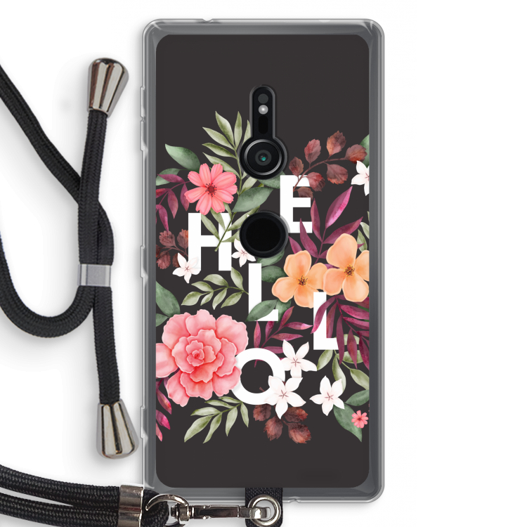 Hello in flowers: Sony Xperia XZ2 Transparant Hoesje met koord
