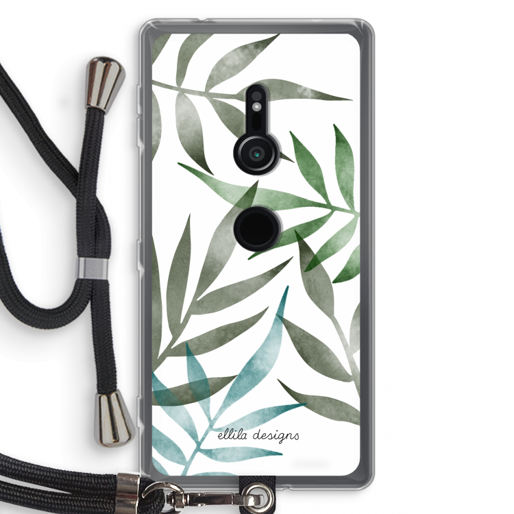 Tropical watercolor leaves: Sony Xperia XZ2 Transparant Hoesje met koord