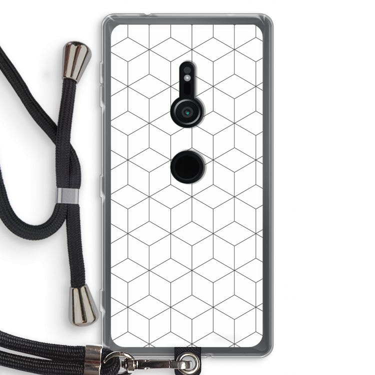 Zwart-witte kubussen: Sony Xperia XZ2 Transparant Hoesje met koord