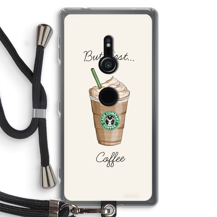 But first coffee: Sony Xperia XZ2 Transparant Hoesje met koord