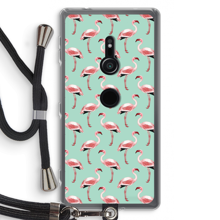 Flamingoprint groen: Sony Xperia XZ2 Transparant Hoesje met koord