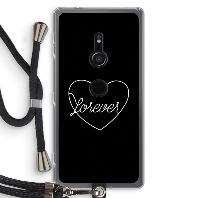 Forever heart black: Sony Xperia XZ2 Transparant Hoesje met koord