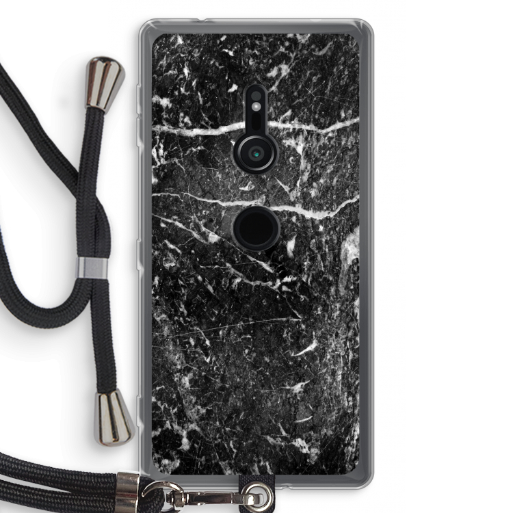 Zwart marmer: Sony Xperia XZ2 Transparant Hoesje met koord