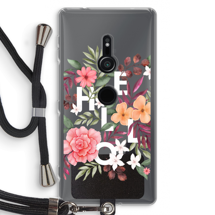 Hello in flowers: Sony Xperia XZ2 Transparant Hoesje met koord
