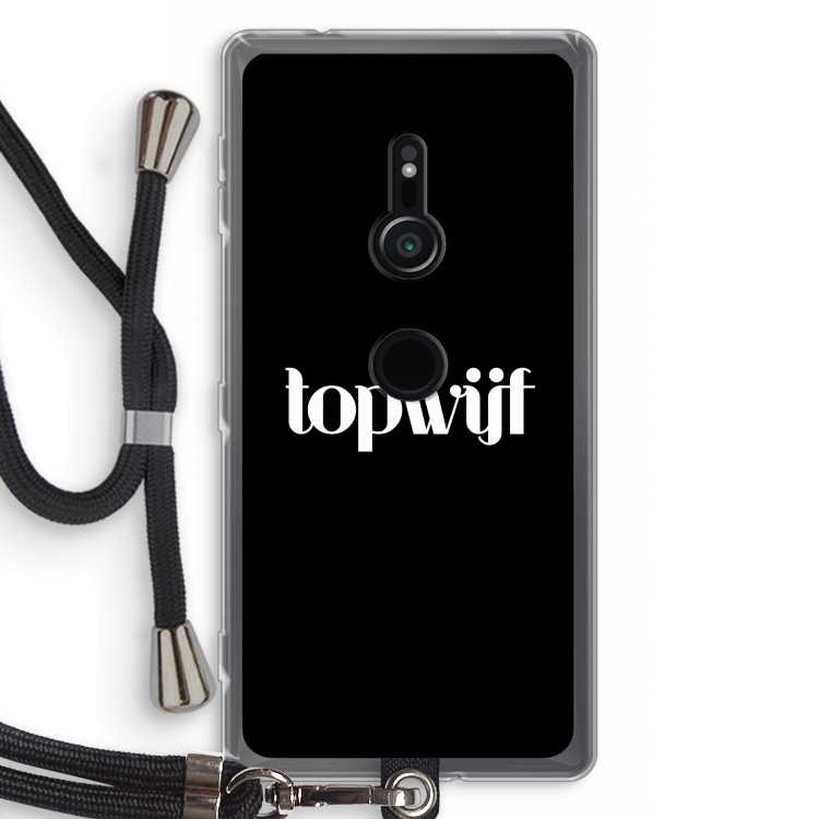Topwijf Zwart: Sony Xperia XZ2 Transparant Hoesje met koord