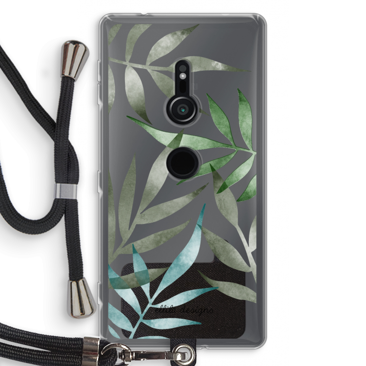 Tropical watercolor leaves: Sony Xperia XZ2 Transparant Hoesje met koord