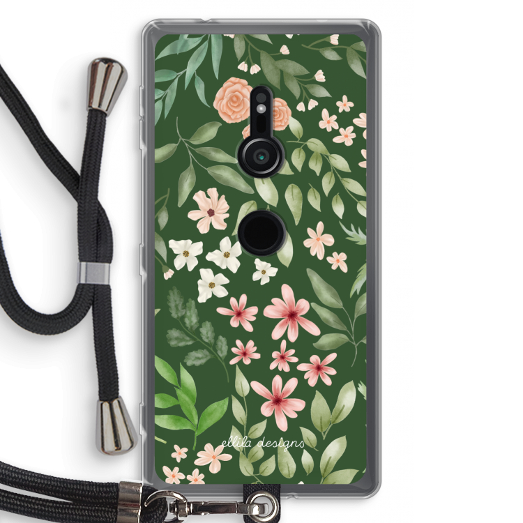 Botanical green sweet flower heaven: Sony Xperia XZ2 Transparant Hoesje met koord