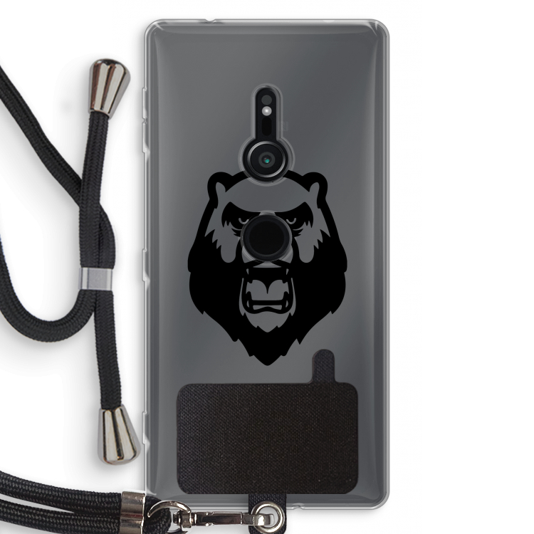 Angry Bear (black): Sony Xperia XZ2 Transparant Hoesje met koord
