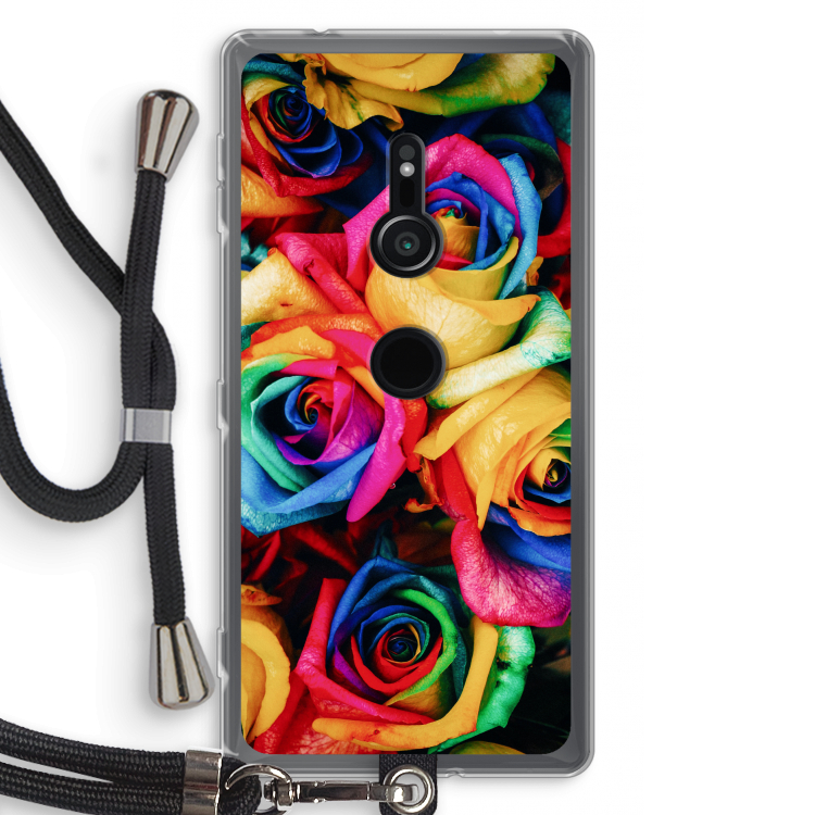 Neon bloemen: Sony Xperia XZ2 Transparant Hoesje met koord
