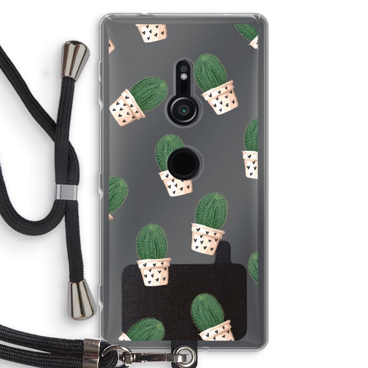 Cactusprint roze: Sony Xperia XZ2 Transparant Hoesje met koord