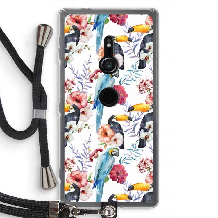 Bloemen tukan: Sony Xperia XZ2 Transparant Hoesje met koord