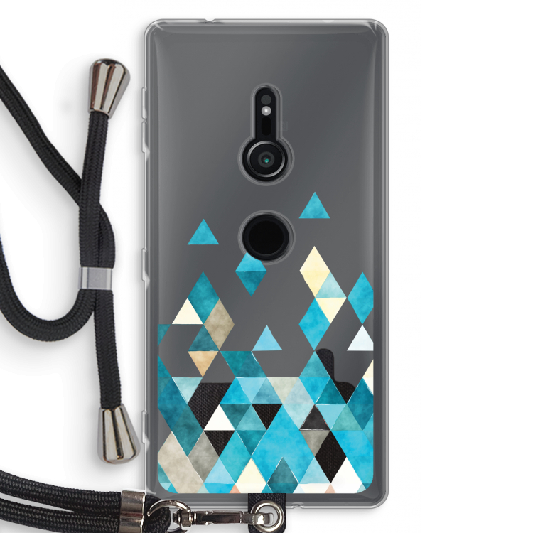 Gekleurde driehoekjes blauw: Sony Xperia XZ2 Transparant Hoesje met koord