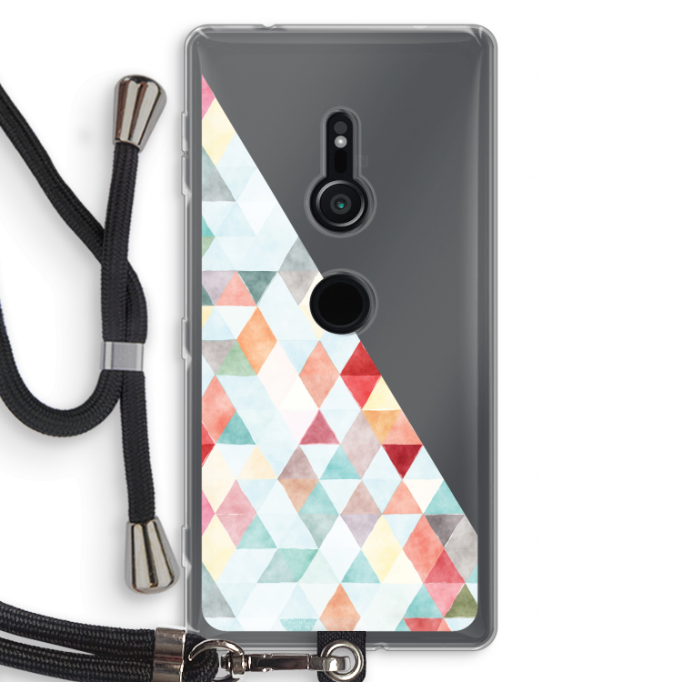 Gekleurde driehoekjes pastel: Sony Xperia XZ2 Transparant Hoesje met koord