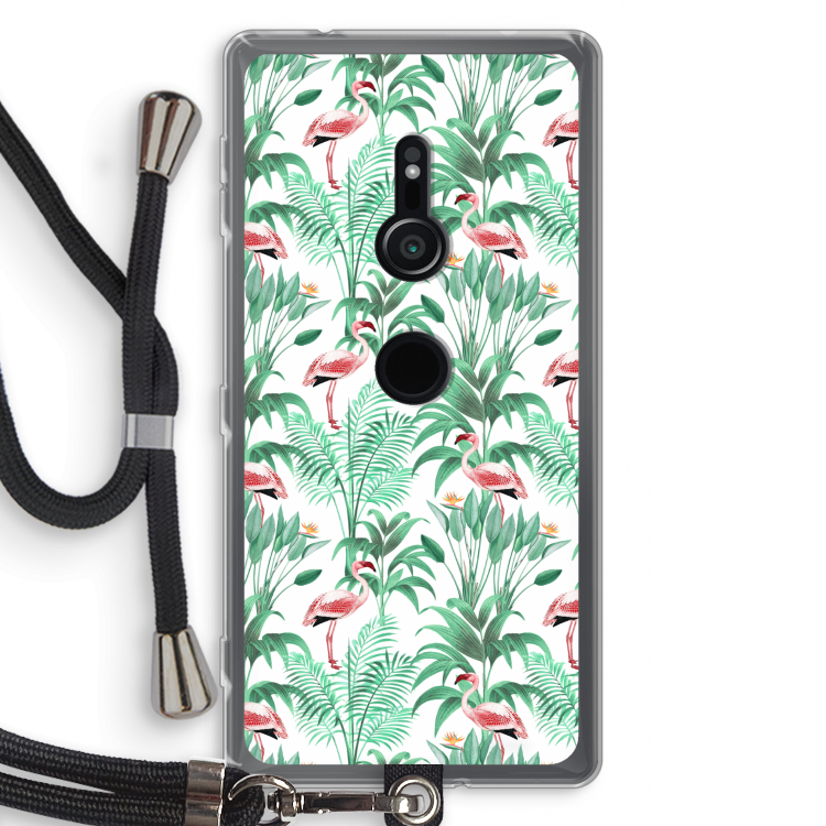 Flamingo bladeren: Sony Xperia XZ2 Transparant Hoesje met koord
