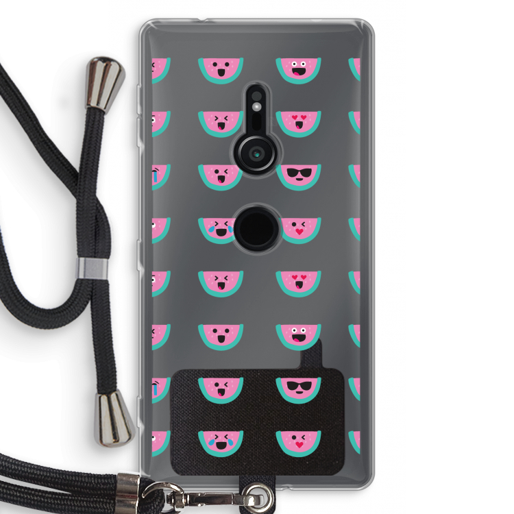 Smiley watermeloenprint: Sony Xperia XZ2 Transparant Hoesje met koord