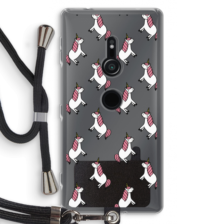 Eenhoorns overal: Sony Xperia XZ2 Transparant Hoesje met koord
