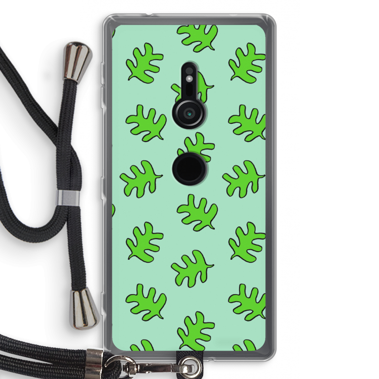 Groene blaadjes: Sony Xperia XZ2 Transparant Hoesje met koord