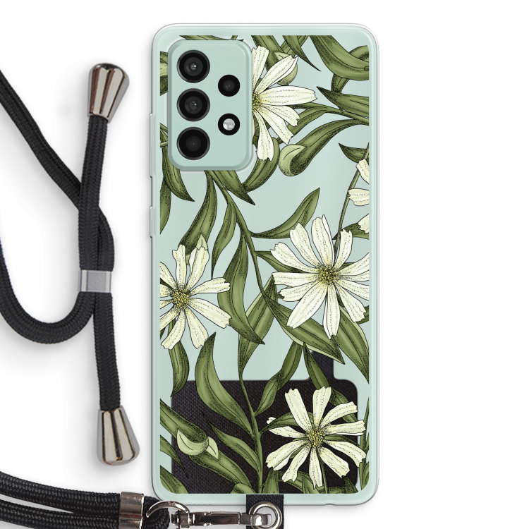 Wit bloemenpatroon: Samsung Galaxy A52s 5G Transparant Hoesje met koord
