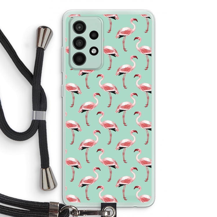 Flamingoprint groen: Samsung Galaxy A52s 5G Transparant Hoesje met koord