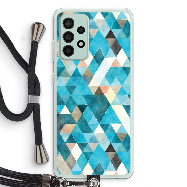 Gekleurde driehoekjes blauw: Samsung Galaxy A52s 5G Transparant Hoesje met koord