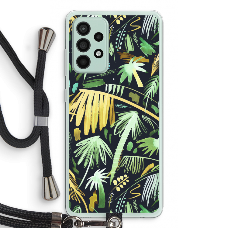 Tropical Palms Dark: Samsung Galaxy A52s 5G Transparant Hoesje met koord
