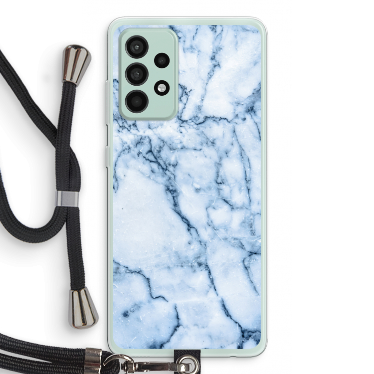 Blauw marmer: Samsung Galaxy A52s 5G Transparant Hoesje met koord