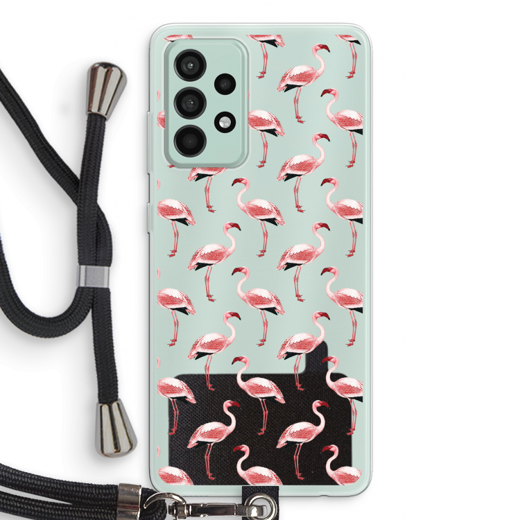 Flamingoprint groen: Samsung Galaxy A52s 5G Transparant Hoesje met koord