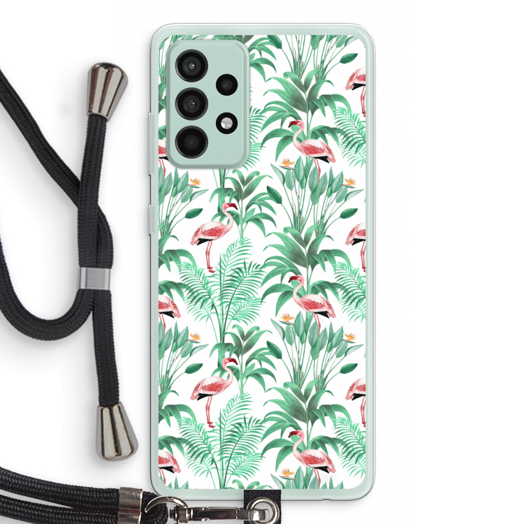 Flamingo bladeren: Samsung Galaxy A52s 5G Transparant Hoesje met koord