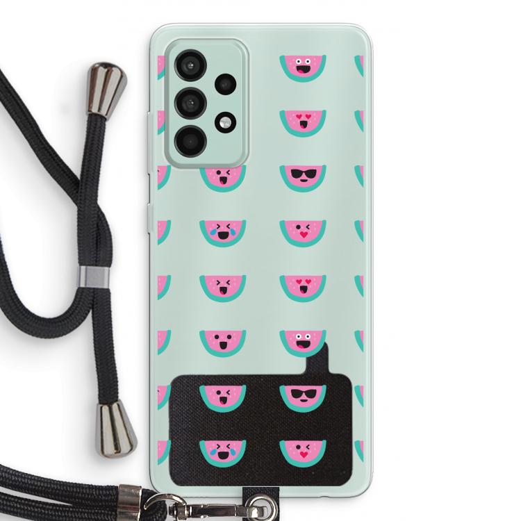 Smiley watermeloenprint: Samsung Galaxy A52s 5G Transparant Hoesje met koord