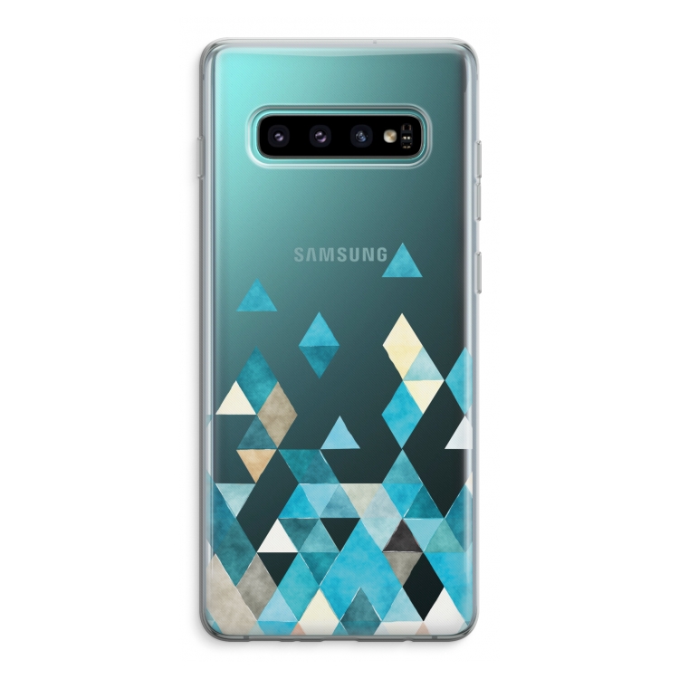 Gekleurde driehoekjes blauw: Samsung Galaxy S10 Plus Transparant Hoesje