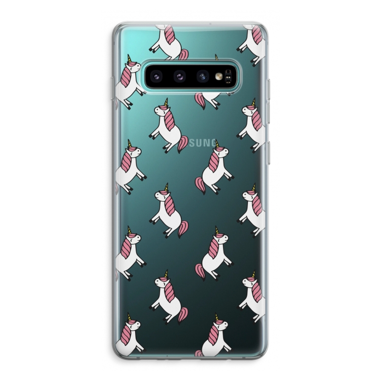 Eenhoorns overal: Samsung Galaxy S10 Plus Transparant Hoesje