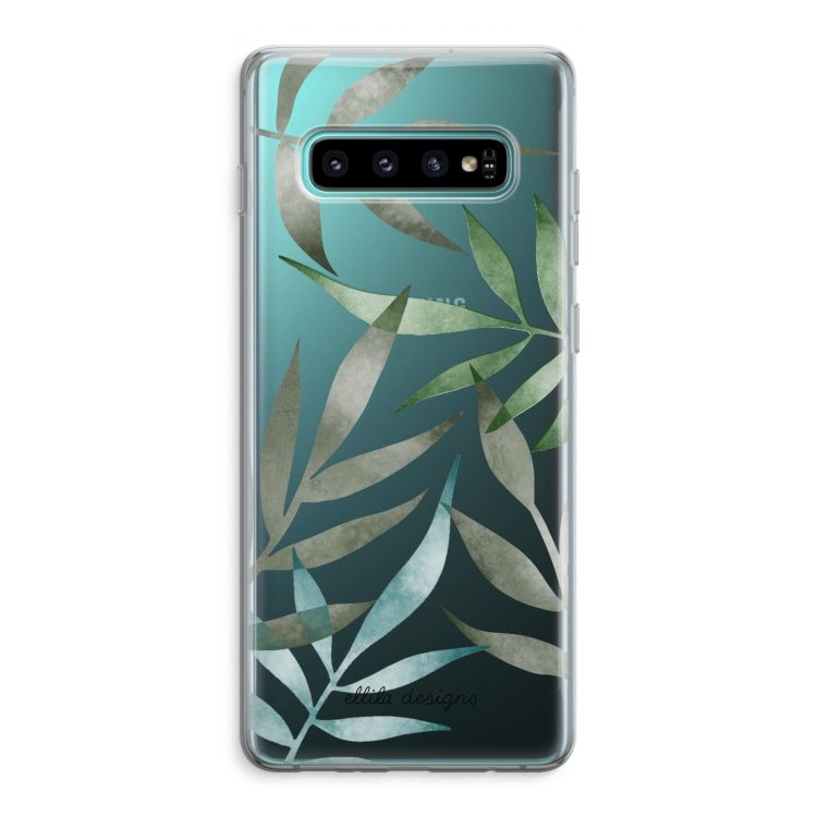 Tropical watercolor leaves: Samsung Galaxy S10 Plus Transparant Hoesje