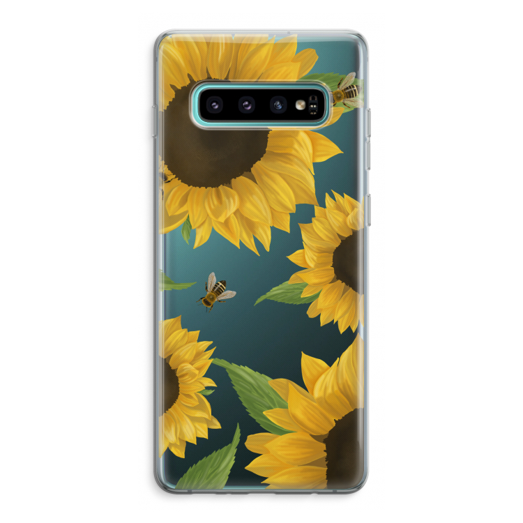 Sunflower and bees: Samsung Galaxy S10 Plus Transparant Hoesje