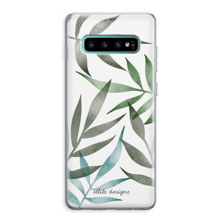 Tropical watercolor leaves: Samsung Galaxy S10 Plus Transparant Hoesje