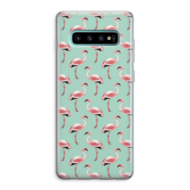 Flamingoprint groen: Samsung Galaxy S10 Plus Transparant Hoesje