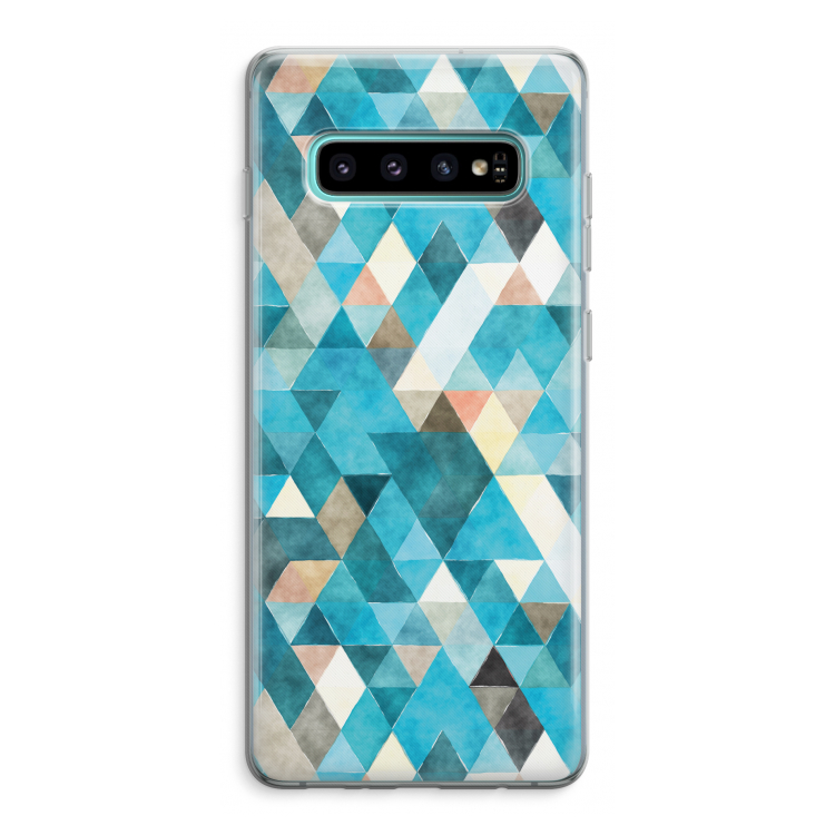 Gekleurde driehoekjes blauw: Samsung Galaxy S10 Plus Transparant Hoesje