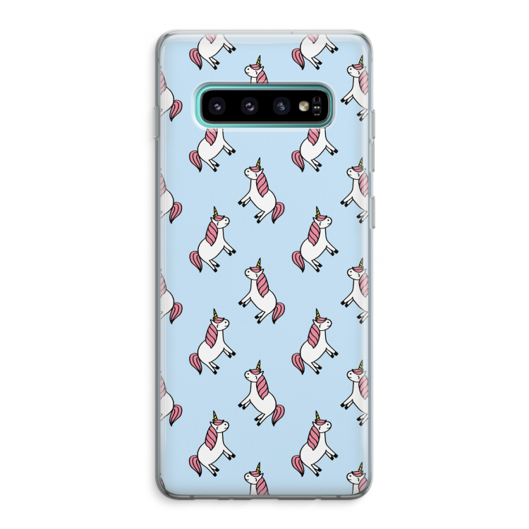Eenhoorns overal: Samsung Galaxy S10 Plus Transparant Hoesje