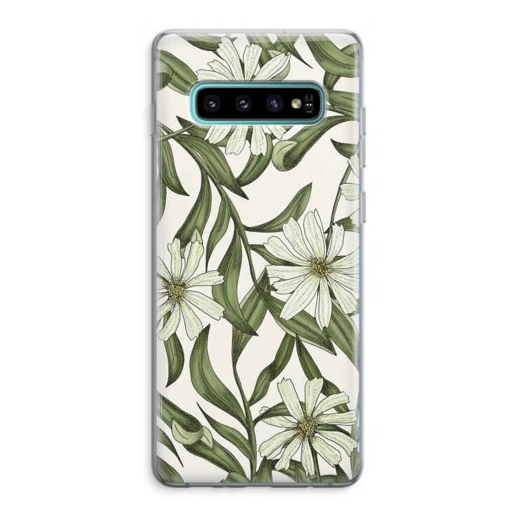 Wit bloemenpatroon: Samsung Galaxy S10 Plus Transparant Hoesje
