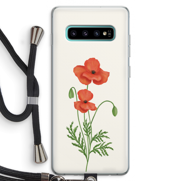 Red poppy: Samsung Galaxy S10 Plus Transparant Hoesje met koord