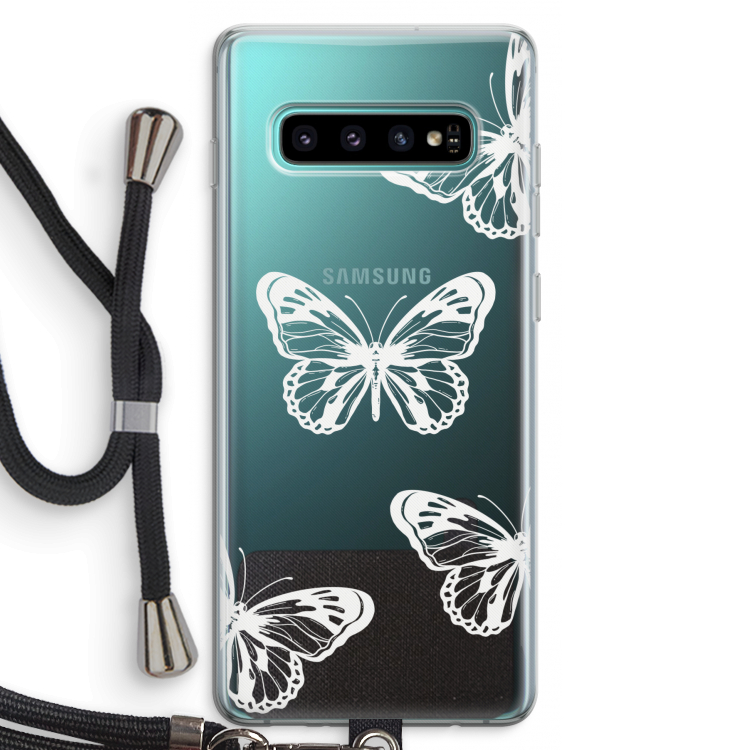 White butterfly: Samsung Galaxy S10 Plus Transparant Hoesje met koord