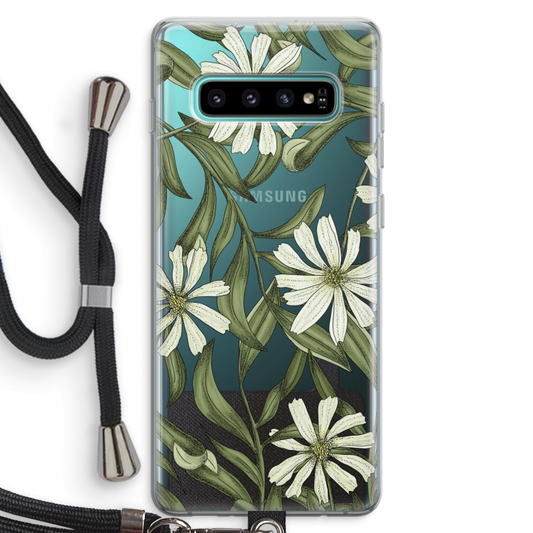 Wit bloemenpatroon: Samsung Galaxy S10 Plus Transparant Hoesje met koord