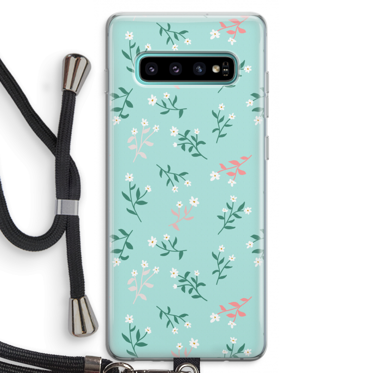 Small white flowers: Samsung Galaxy S10 Plus Transparant Hoesje met koord