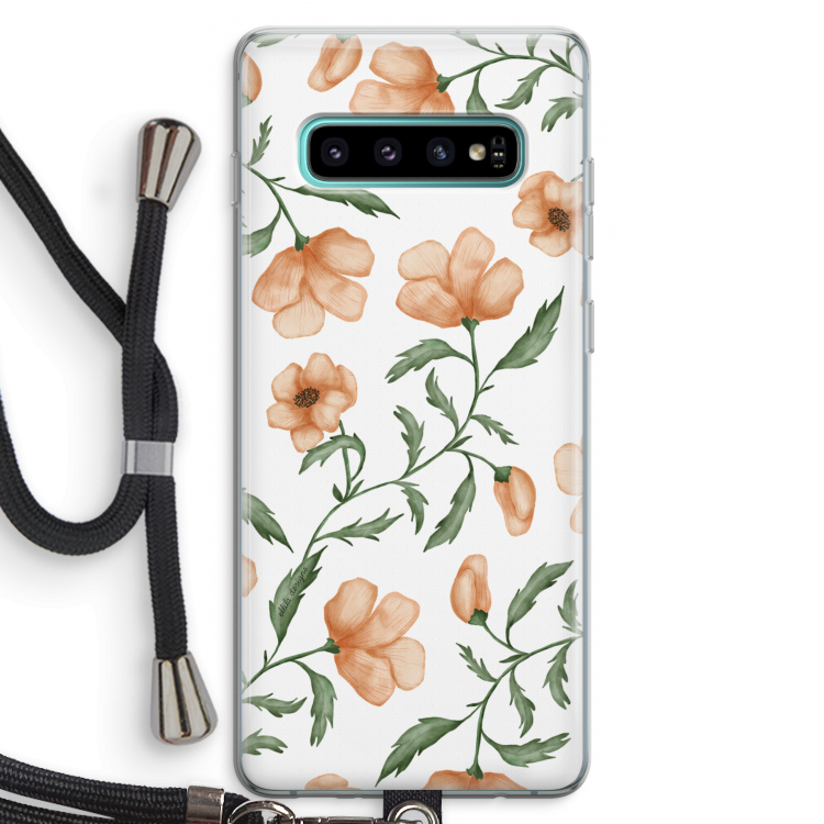 Peachy flowers: Samsung Galaxy S10 Plus Transparant Hoesje met koord