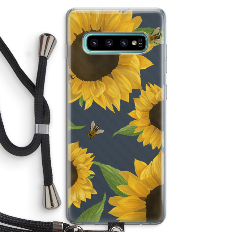 Sunflower and bees: Samsung Galaxy S10 Plus Transparant Hoesje met koord