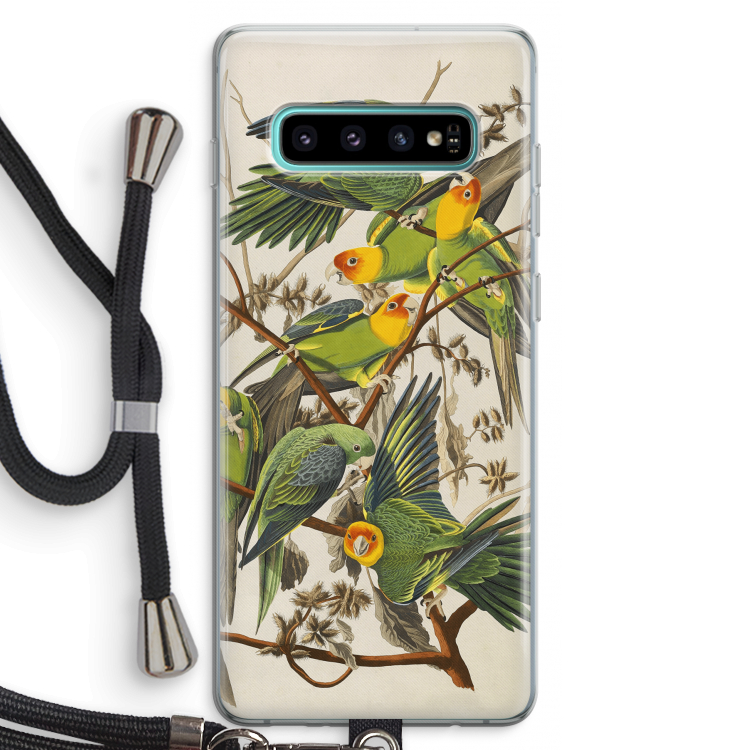 Carolinaparkiet: Samsung Galaxy S10 Plus Transparant Hoesje met koord