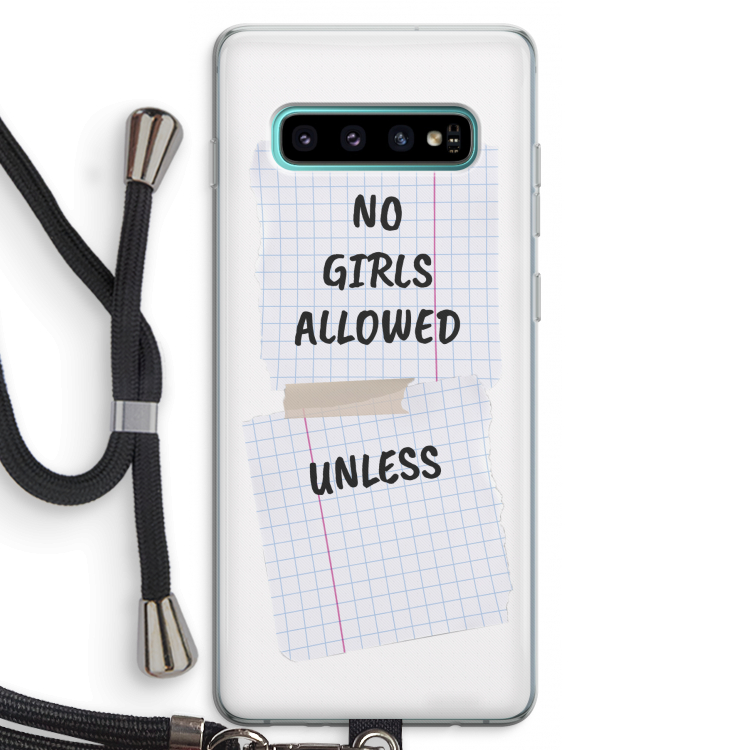 No Girls Allowed Unless: Samsung Galaxy S10 Plus Transparant Hoesje met koord