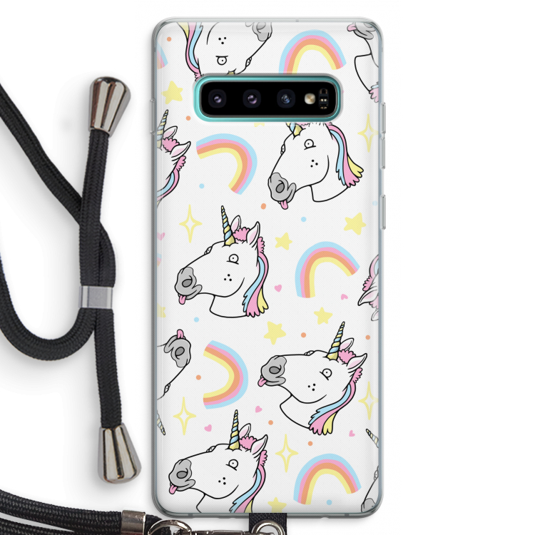 Rainbow Unicorn: Samsung Galaxy S10 Plus Transparant Hoesje met koord